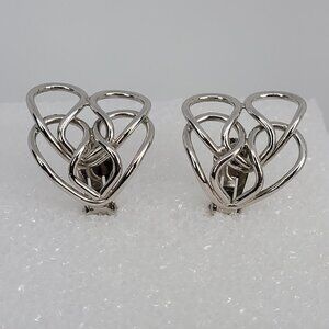 Vintage Signed BERGERE Silver-Tone Love Knot Stud Clip-On Earrings